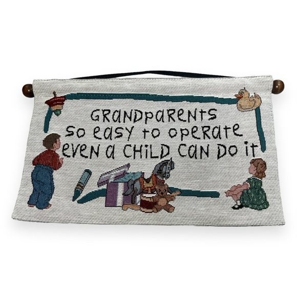 Grandparents Easy to Operate Tapestry Style Wall Hanging Dowel Ribbon - Picture 8 of 10